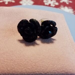 Betsey Johnson Black Rose Stud Earrings